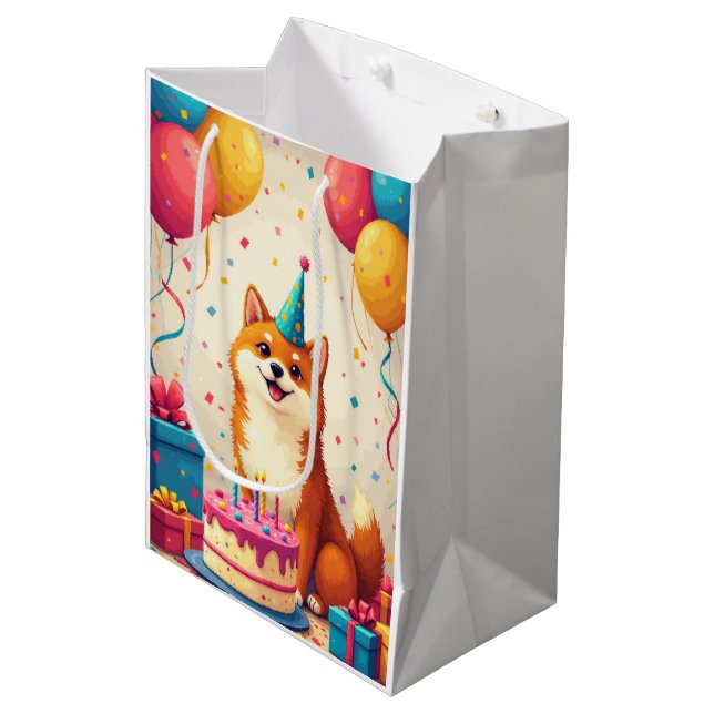 Shiba Inu Birthday Celebration Medium Gift Bag (Front Angled)