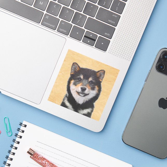 Shiba Inu (Black and Tan) Painting - Dog Art (Laptop w/ iPhone)