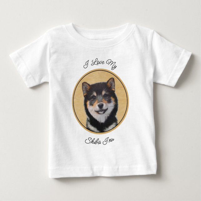 Shiba Inu (Black and Tan) Painting - Dog Art Baby T-Shirt (Front)