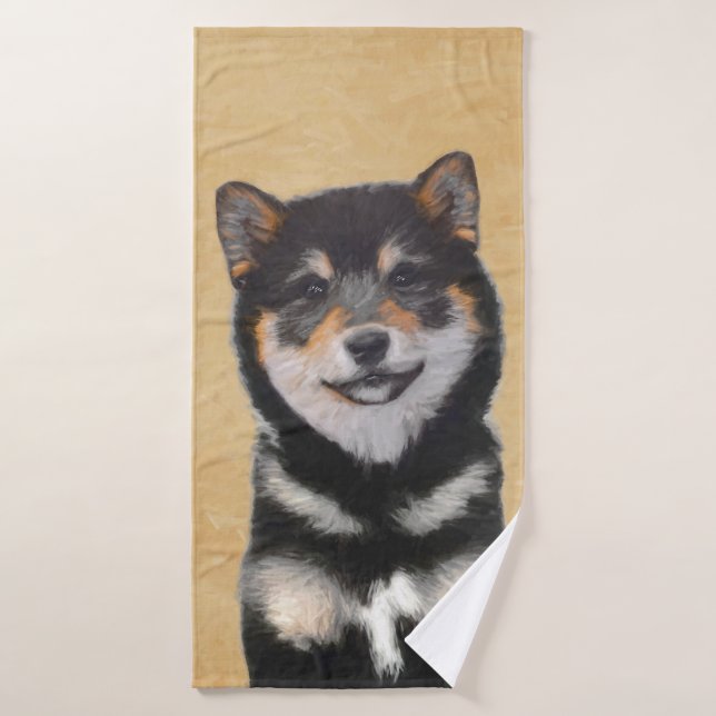 Shiba Inu (Black and Tan) Painting - Dog Art Bath Towel Set (Bath Towel)