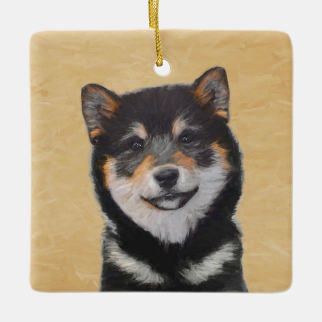 Shiba Inu (Black and Tan) Painting - Dog Art Ceramic Ornament (Front)