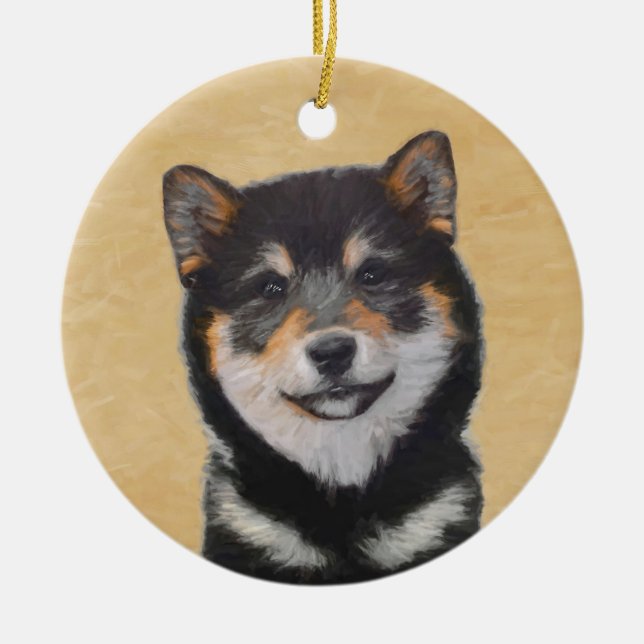Shiba Inu (Black and Tan) Painting - Dog Art Ceramic Ornament (Front)