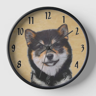 Shiba Inu (Black and Tan) Painting - Dog Art Clock