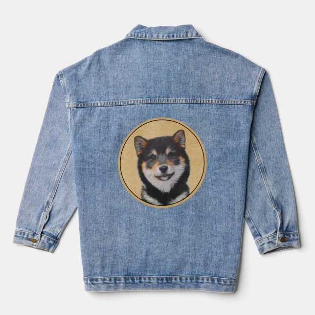 Shiba Inu (Black and Tan) Painting - Dog Art Denim Jacket (Back)