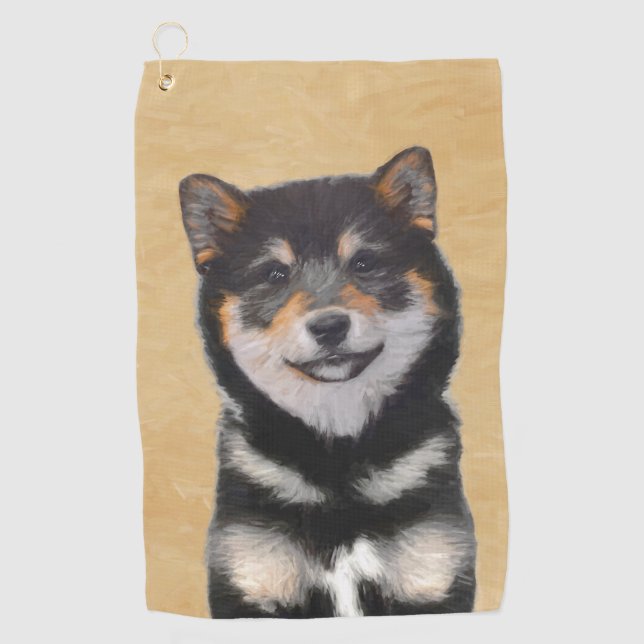 Shiba Inu (Black and Tan) Painting - Dog Art Golf Towel (Front)