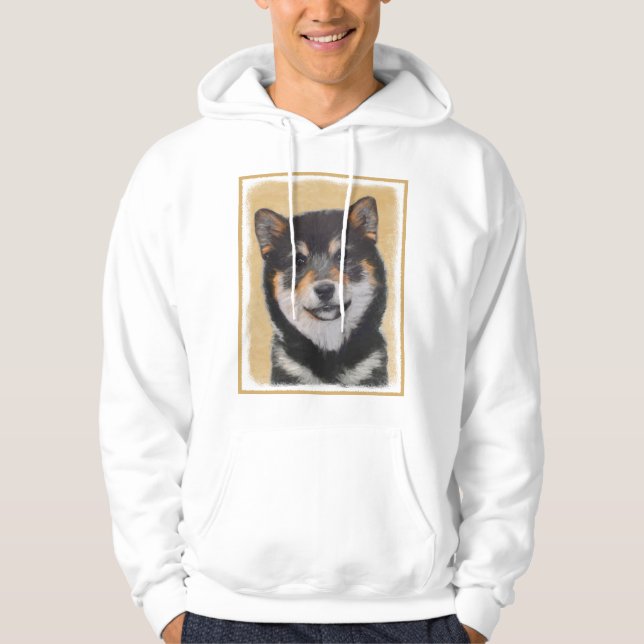 Shiba Inu (Black and Tan) Painting - Dog Art Hoodie (Front)