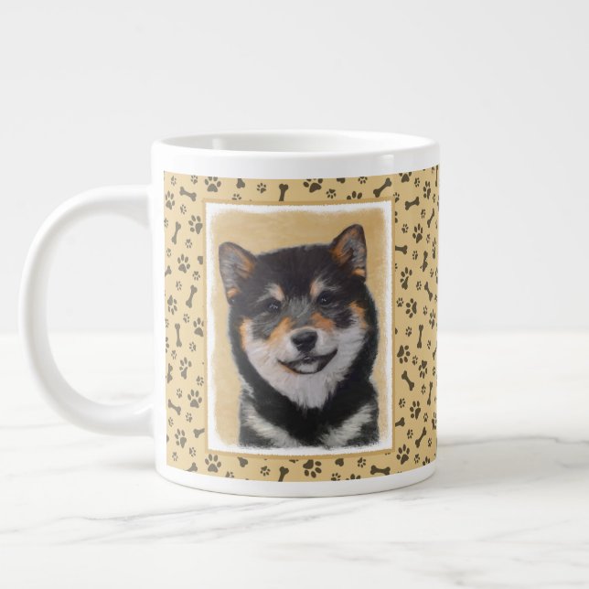 Shiba Inu (Black and Tan) Painting - Dog Art Large Coffee Mug (Left)