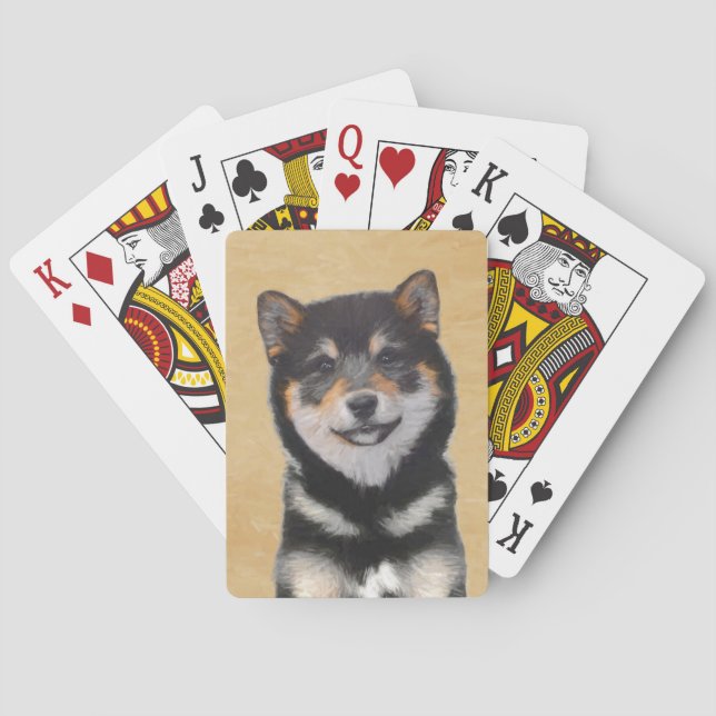 Shiba Inu (Black and Tan) Painting - Dog Art Playing Cards (Back)