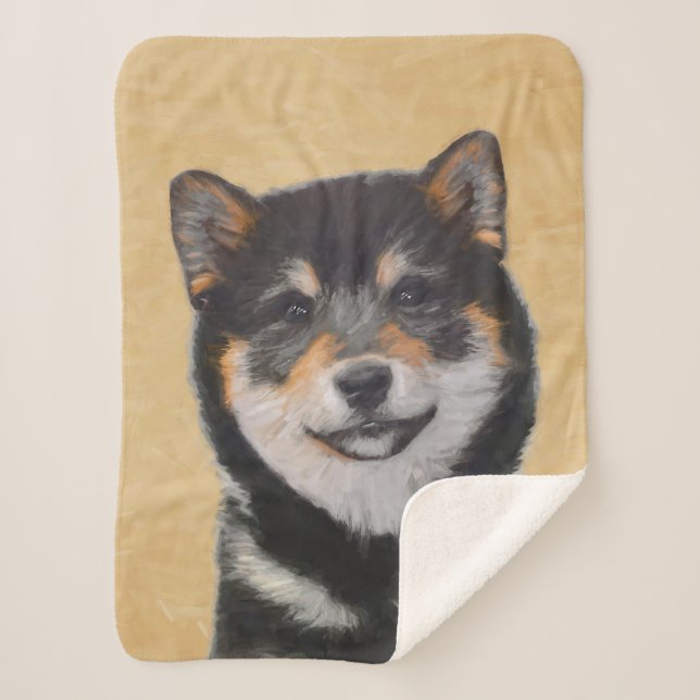 Shiba Inu (Black and Tan) Painting - Dog Art Sherpa Blanket (Front)