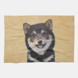 Shiba Inu (Black and Tan) Painting - Dog Art Tea Towel
