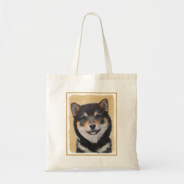 Shiba Inu (Black and Tan) Painting - Dog Art Tote Bag (Front)