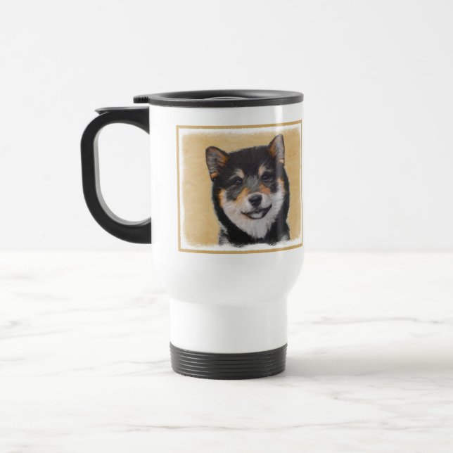 Shiba Inu (Black and Tan) Painting - Dog Art Travel Mug (Left)