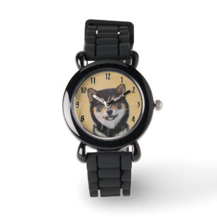 Shiba Inu (Black and Tan) Painting - Dog Art Watch