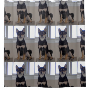 shiba inu black tan pup shower curtain