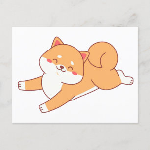 shiba inu cartoon laying postcard