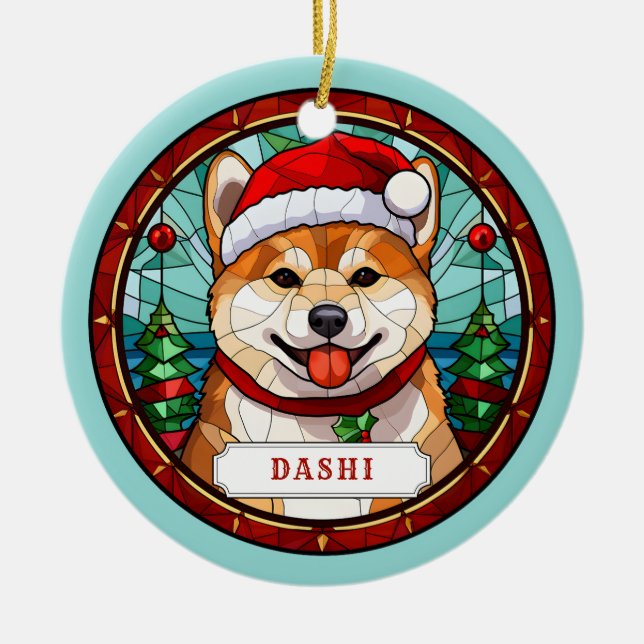 Shiba Inu Ceramic Circle Ornament (Front)