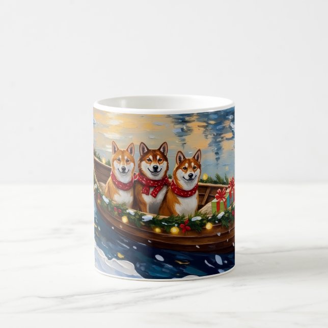 Shiba Inu Christmas Boat Holiday Coffee Mug (Center)