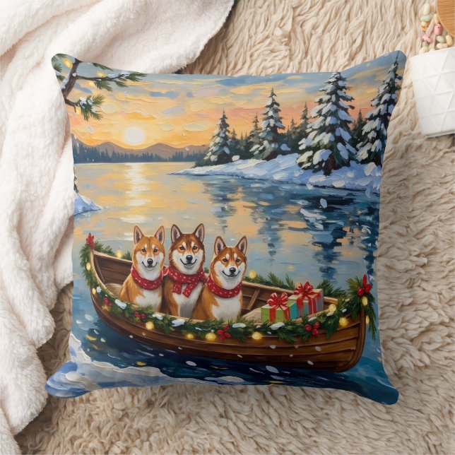 Shiba Inu Christmas Boat Holiday Cushion (Blanket)