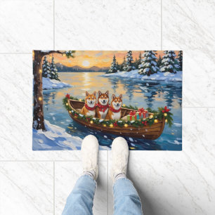 Shiba Inu Christmas Boat Holiday Doormat