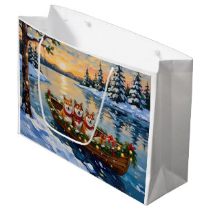 Shiba Inu Christmas Boat Holiday Large Gift Bag