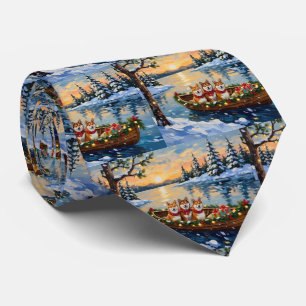Shiba Inu Christmas Boat Holiday Tie