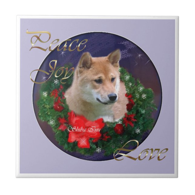 Shiba Inu Christmas Ceramic Tile (Front)