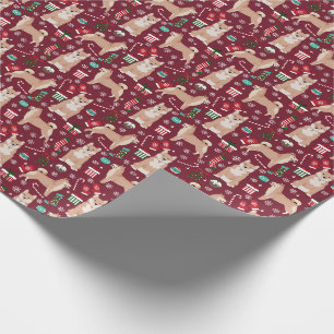 Shiba Inu Christmas Dogs Candy Canes Cranberry Wrapping Paper