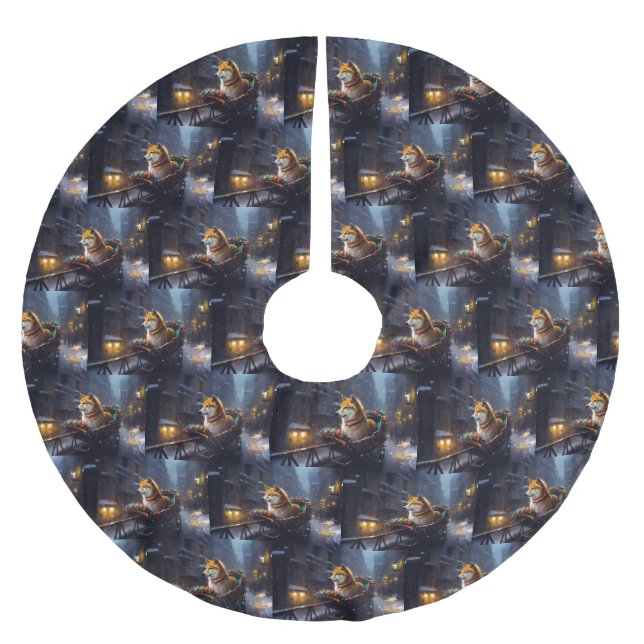 Shiba Inu Christmas Festive Season  Brushed Polyester Tree Skirt (Front)