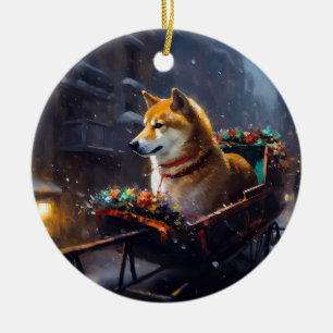 Shiba Inu Christmas Festive Season Ceramic Ornament