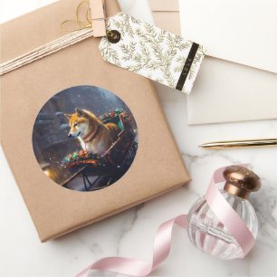 Shiba Inu Christmas Festive Season  Classic Round Sticker