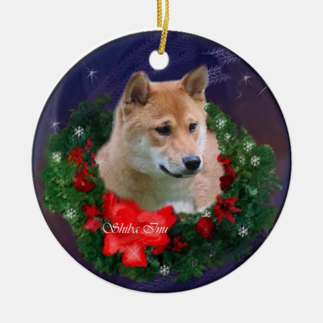 Shiba Inu Christmas Gifts Ornament (Front)