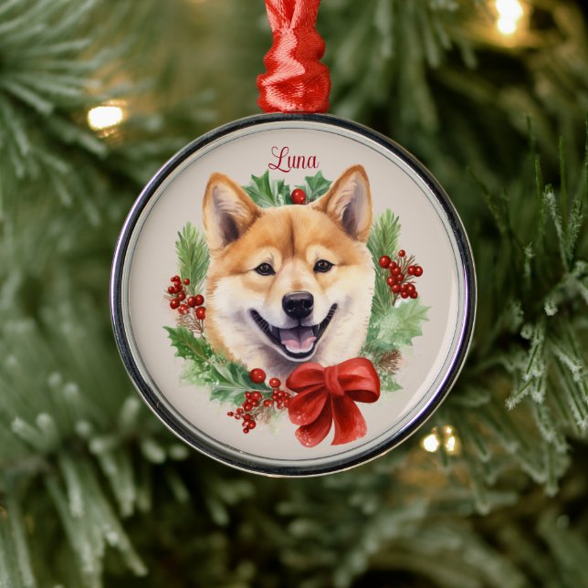 Shiba Inu Christmas Pet Memorial Dog Breed Metal Ornament (Tree)