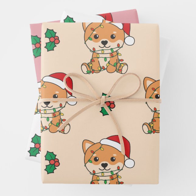 Shiba Inu Christmas Winter Animals Holiday Dogs Wrapping Paper Sheet (In situ)