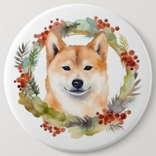 Shiba Inu Christmas Wreath Festive Pup 6 Cm Round Badge