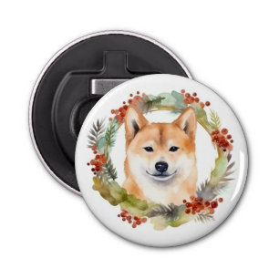 Shiba Inu Christmas Wreath Festive Pup Bottle Opener