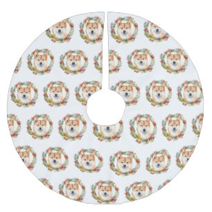 Shiba Inu Christmas Wreath Festive Pup Brushed Polyester Tree Skirt