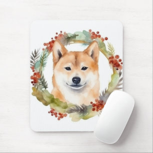 Shiba Inu Christmas Wreath Festive Pup Mouse Pad