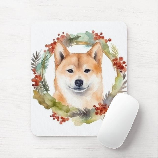 Shiba Inu Christmas Wreath Festive Pup Mouse Pad (With Mouse)