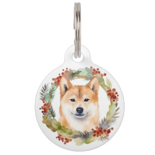 Shiba Inu Christmas Wreath Festive Pup Pet Tag