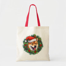 Shiba Inu Christmas Wreath Tote Bag