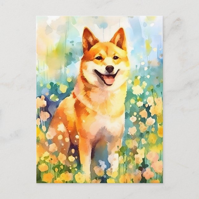Shiba Inu colourful watercolor artwork Postcard (Front)