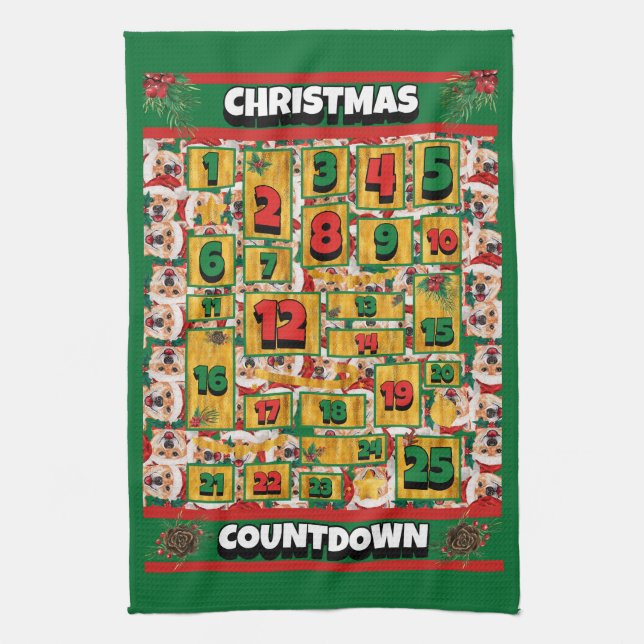 Shiba Inu Countdown Christmas Advent Calendar Dog Tea Towel (Vertical)
