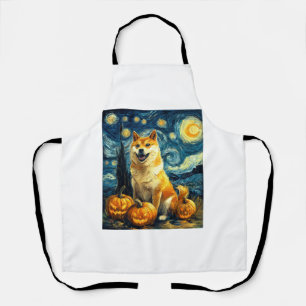 Shiba Inu Cute Dog Halloween Jack O Lantern Pumpki Apron
