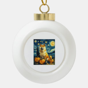 Shiba Inu Cute Dog Halloween Jack O Lantern Pumpki Ceramic Ball Christmas Ornament