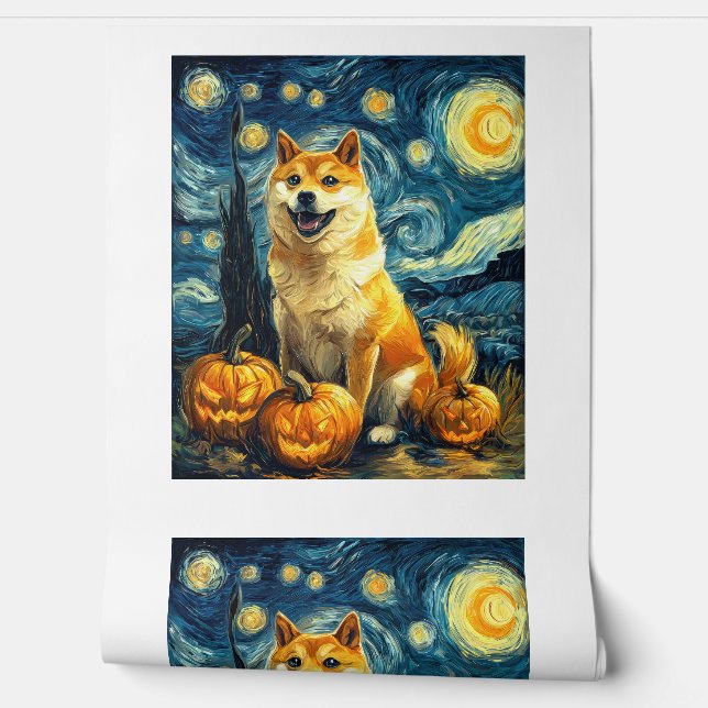 Shiba Inu Cute Dog Halloween Jack O Lantern Pumpki Wallpaper (Unrolling)
