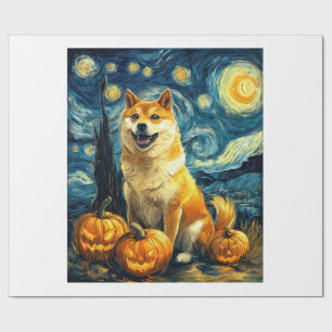 Shiba Inu Cute Dog Halloween Jack O Lantern Pumpki Wrapping Paper