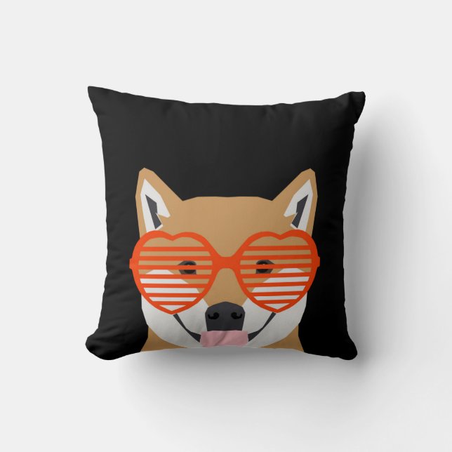 Shiba Inu - Cute heart glasses -black white design Cushion (Front)