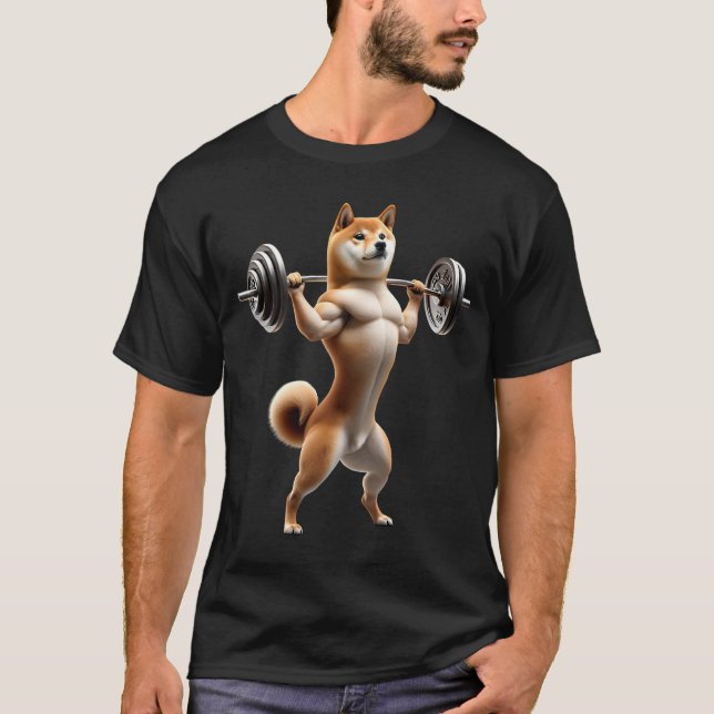 Shiba Inu Deadlift Weightlifting Funny Fitness T-Shirt (Front)