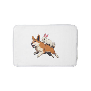 Shiba Inu Dog and Rabbit - Playful Together Design Bath Mat