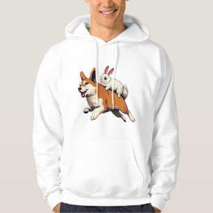 Shiba Inu Dog and Rabbit - Playful Together Design Hoodie